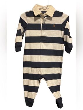 Ralph Lauren Navy & Cream Stripe Cotton One-Piece 9Mo